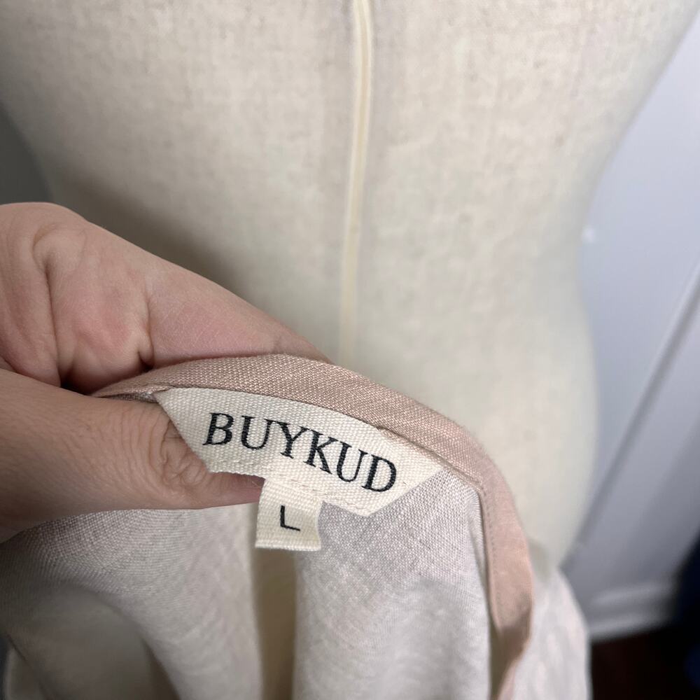 Buykud Women's True Wrap Top L Linen-Like Cotton Oatmeal Lightweight Long Sleeve - Picture 5 of 7